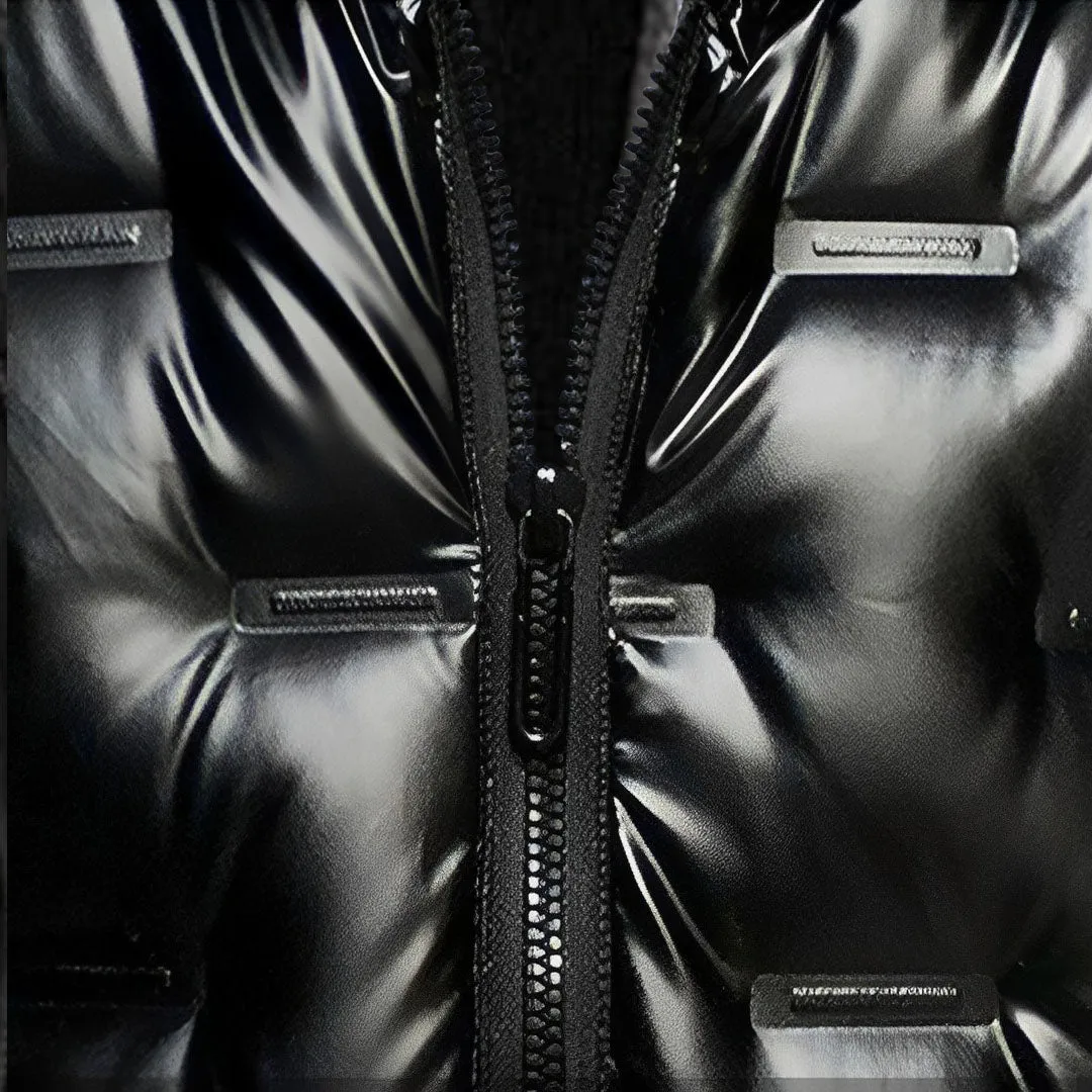 abbee Black Large Winter Hooded Glossy Down Jacket Stylish Lightweight Quilted Warm Puffer Coat