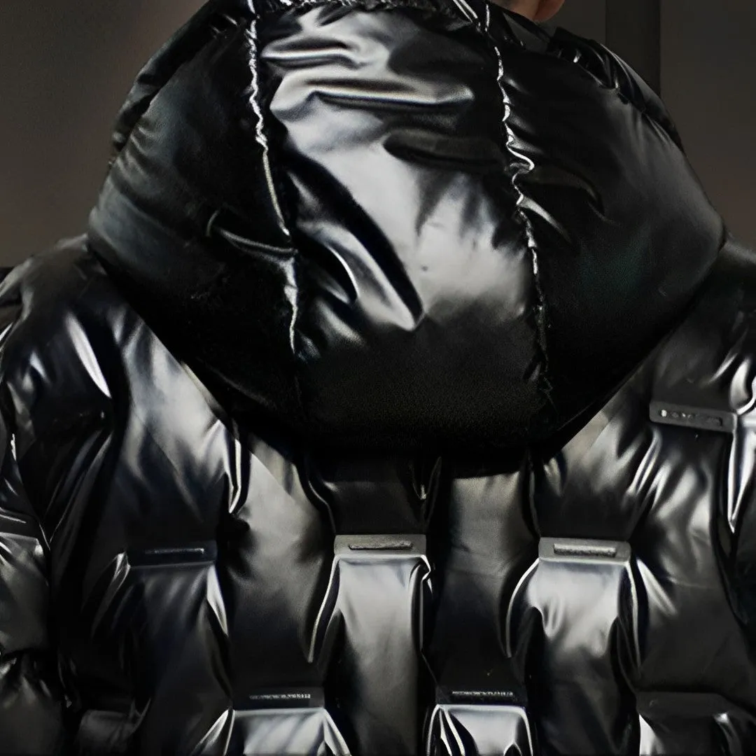 abbee Black Large Winter Hooded Glossy Down Jacket Stylish Lightweight Quilted Warm Puffer Coat