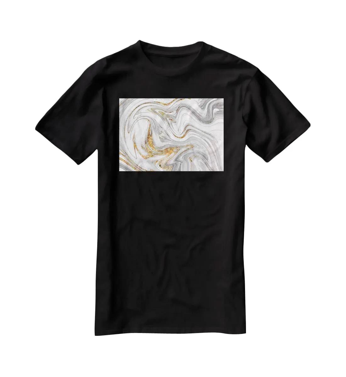 Abstract Swirled White Grey and Gold Marble T-Shirt