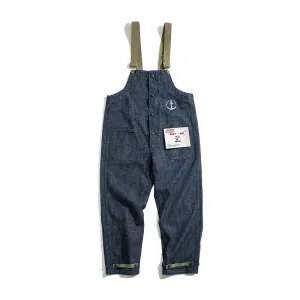 American Retro Men's Deck Bib Overalls Straight-leg Denim Jumpsuit