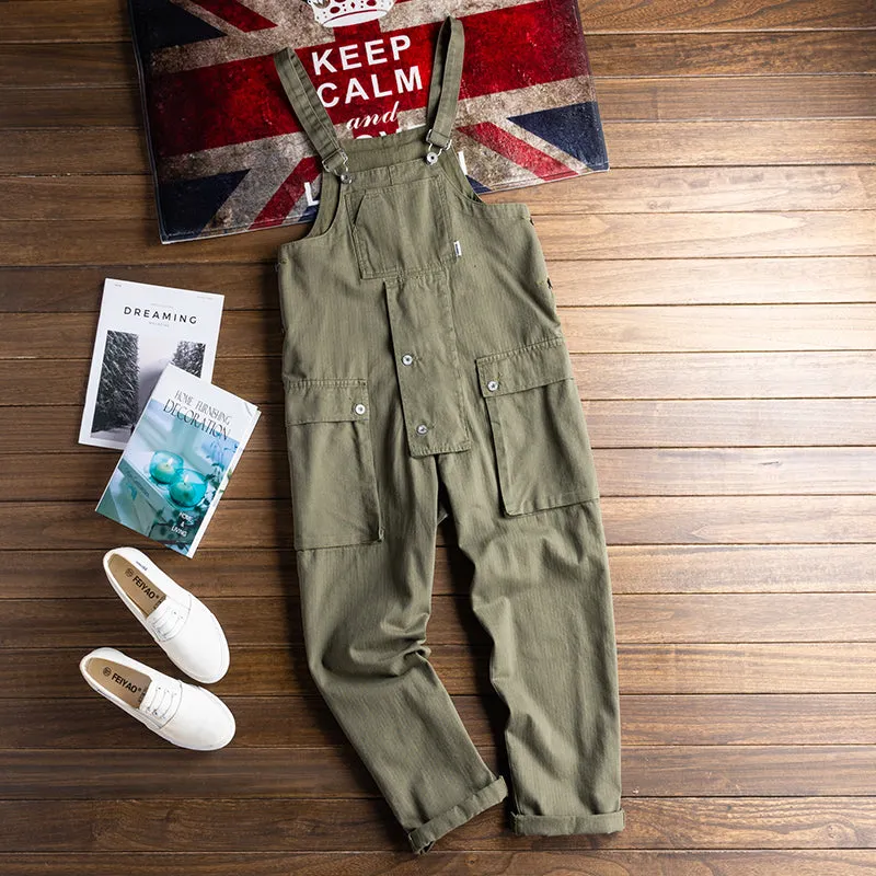 American Retro Multi-pocket Loose Jumpsuits Work Bib Overalls