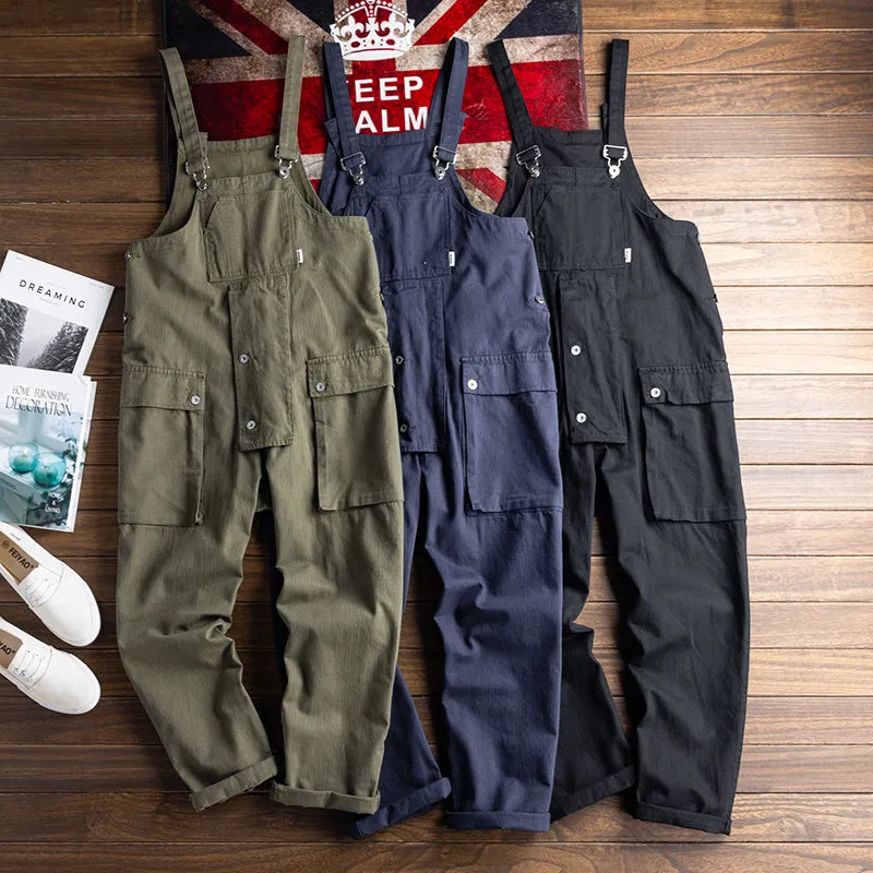American Retro Multi-pocket Loose Jumpsuits Work Bib Overalls