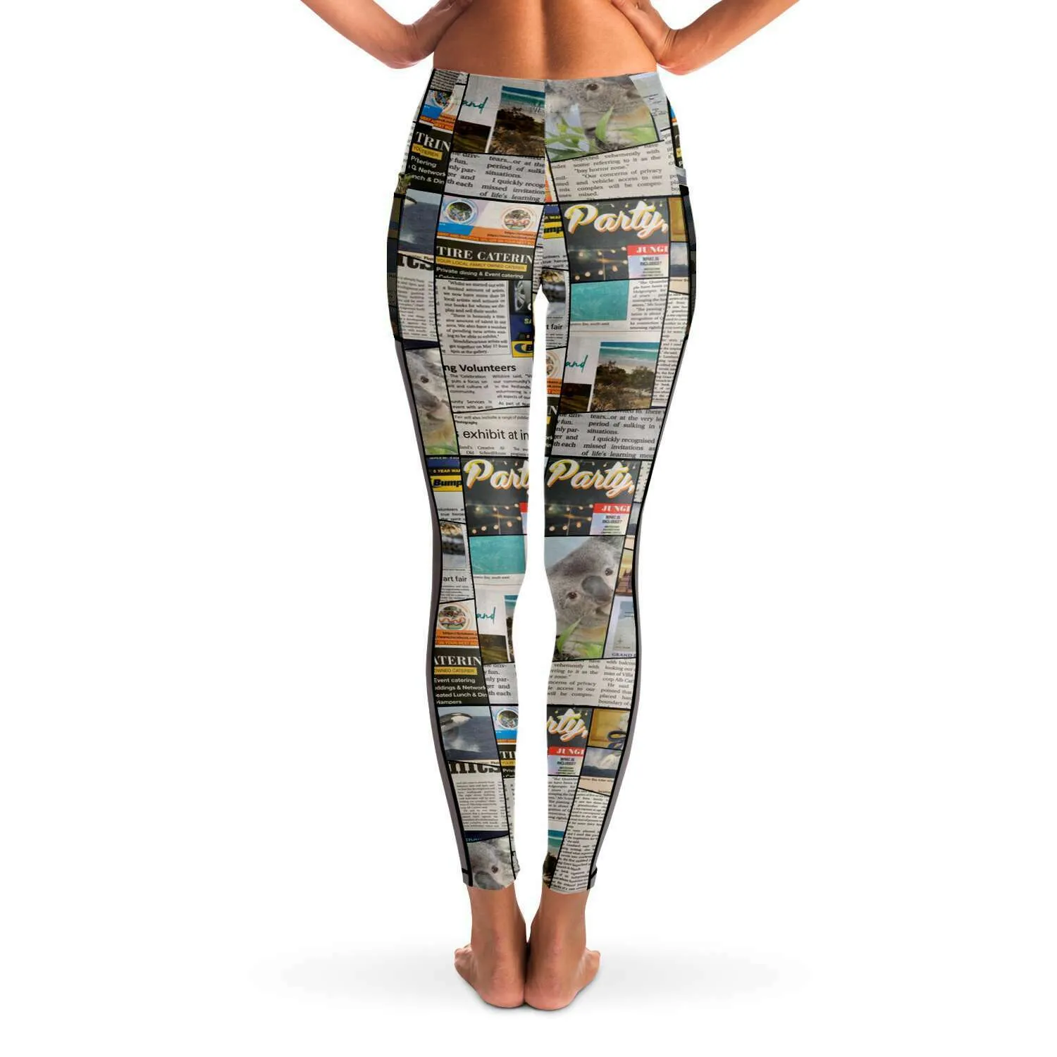 Australian Newspaper Colour Mesh Panel Side Pockets Leggings (FWS)