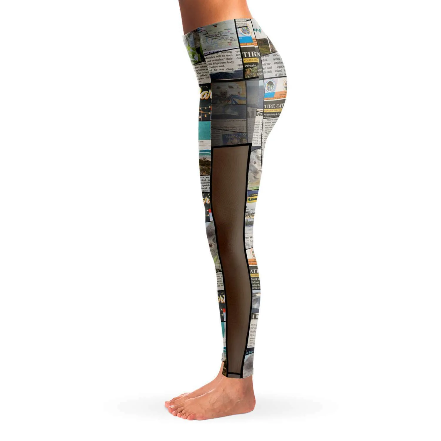 Australian Newspaper Colour Mesh Panel Side Pockets Leggings (FWS)