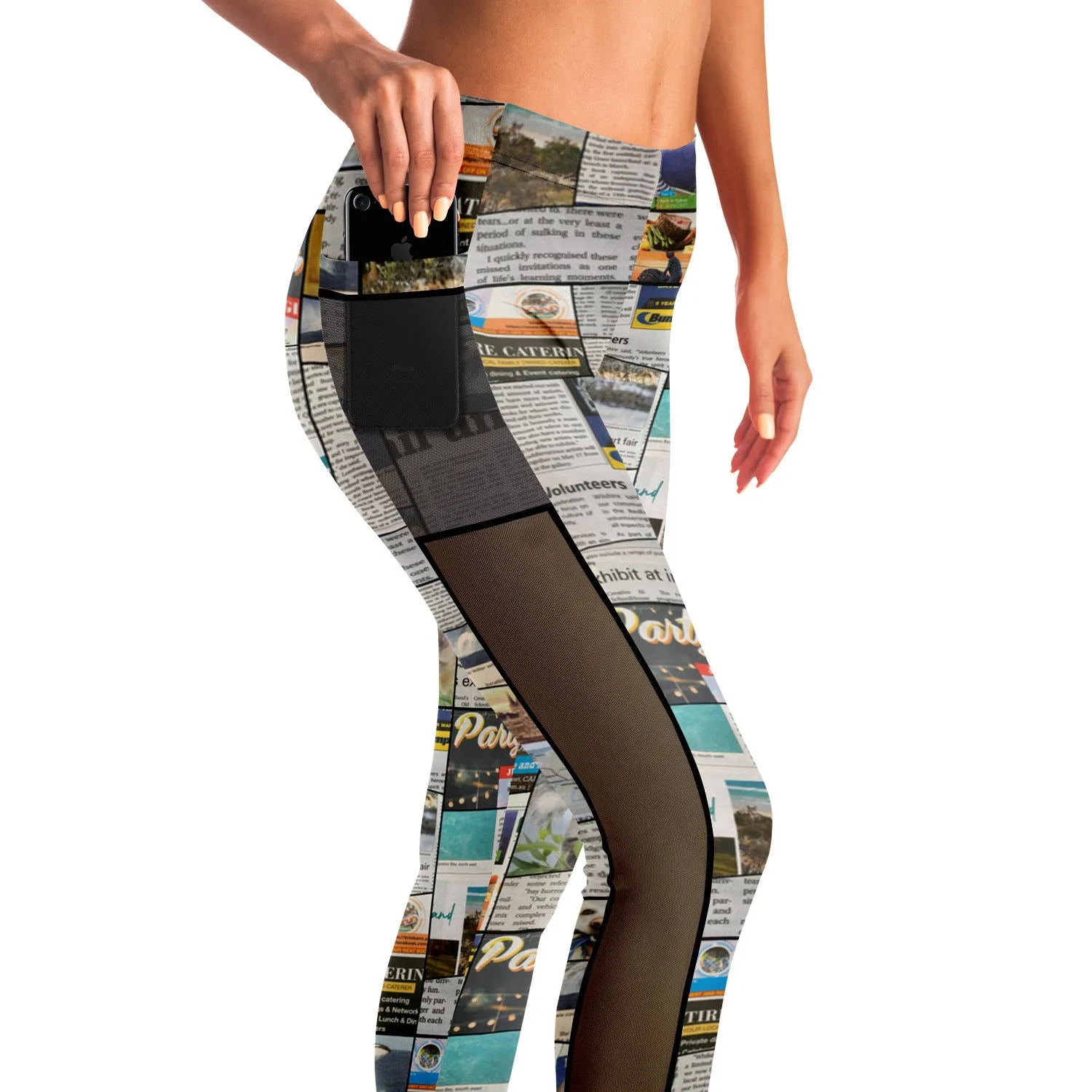 Australian Newspaper Colour Mesh Panel Side Pockets Leggings (FWS)