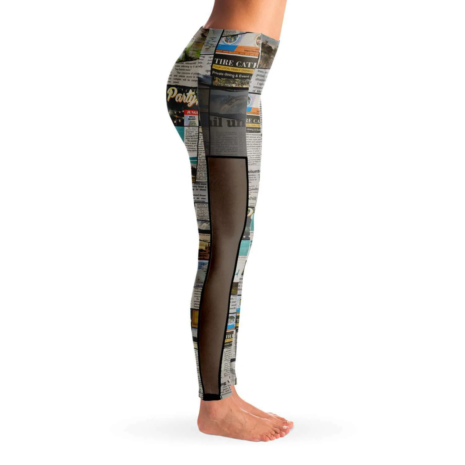 Australian Newspaper Colour Mesh Panel Side Pockets Leggings (FWS)