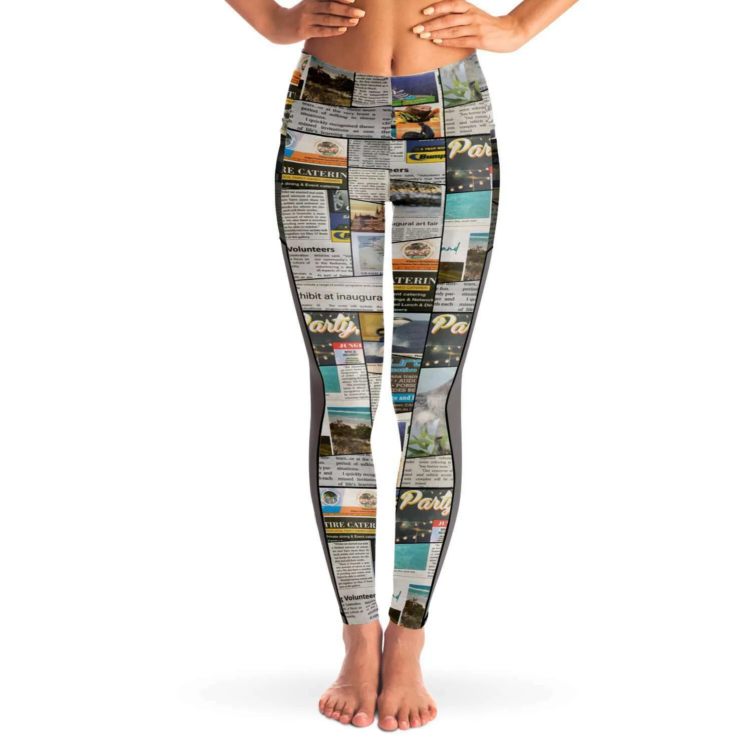 Australian Newspaper Colour Mesh Panel Side Pockets Leggings (FWS)