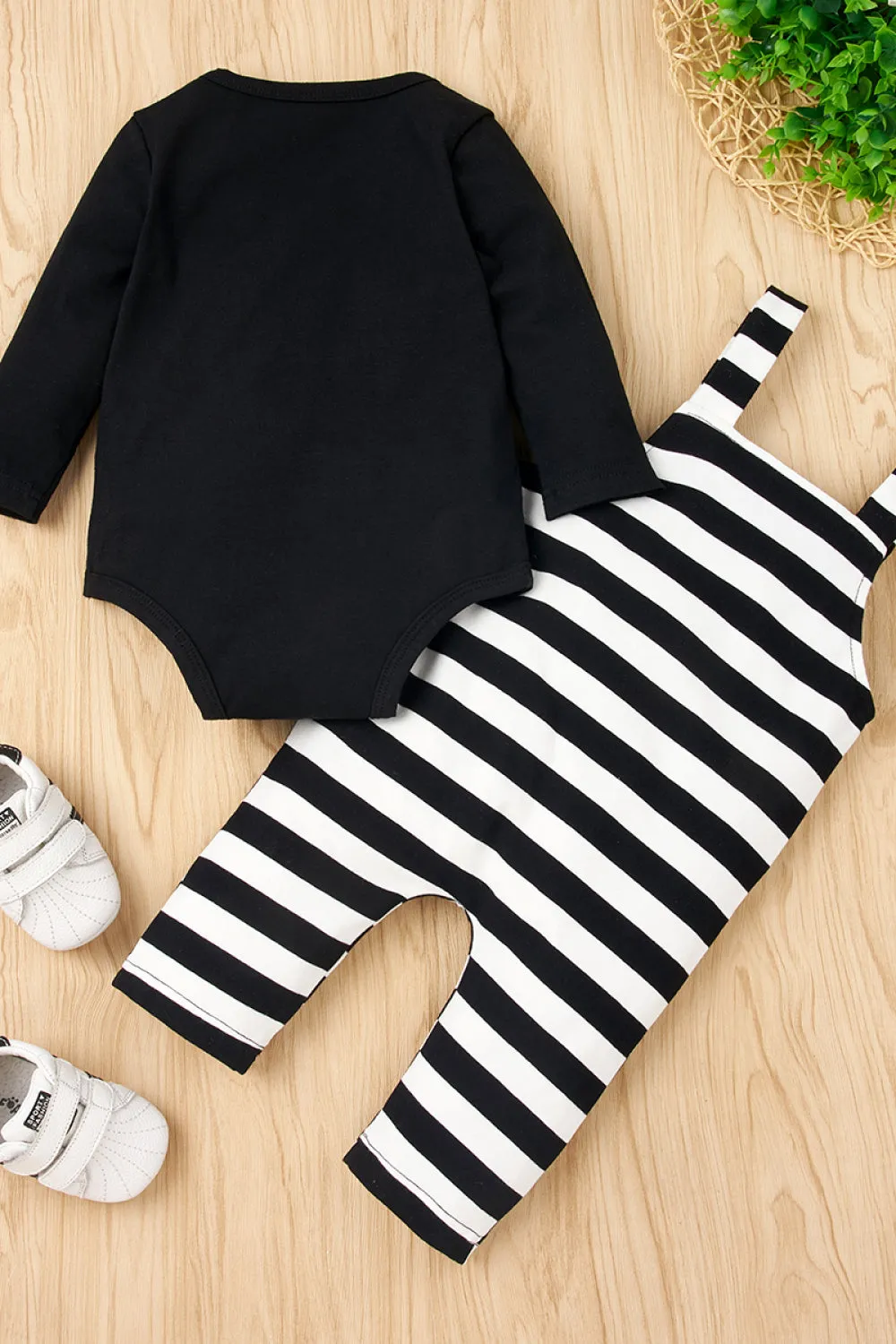 Baby Girl GOOD VIBES Bodysuit and Striped Overalls Set