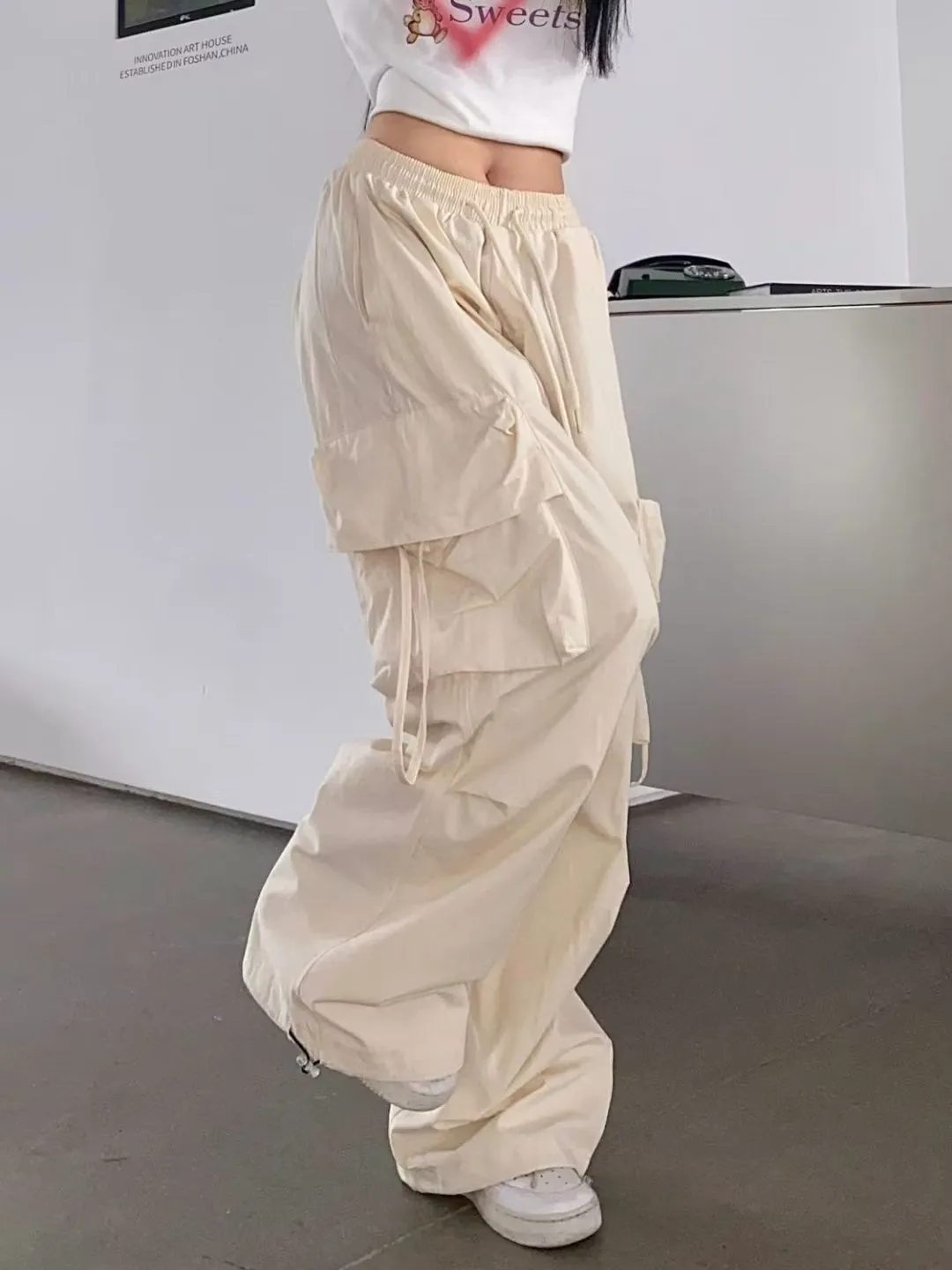 binfenxie-shop outfit ideas for school American Retro Overalls Women's Summer High Waist Straight Wide Leg Pants Design Loose Casual Mopping Pants