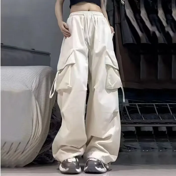 binfenxie-shop outfit ideas for school American Retro Overalls Women's Summer High Waist Straight Wide Leg Pants Design Loose Casual Mopping Pants
