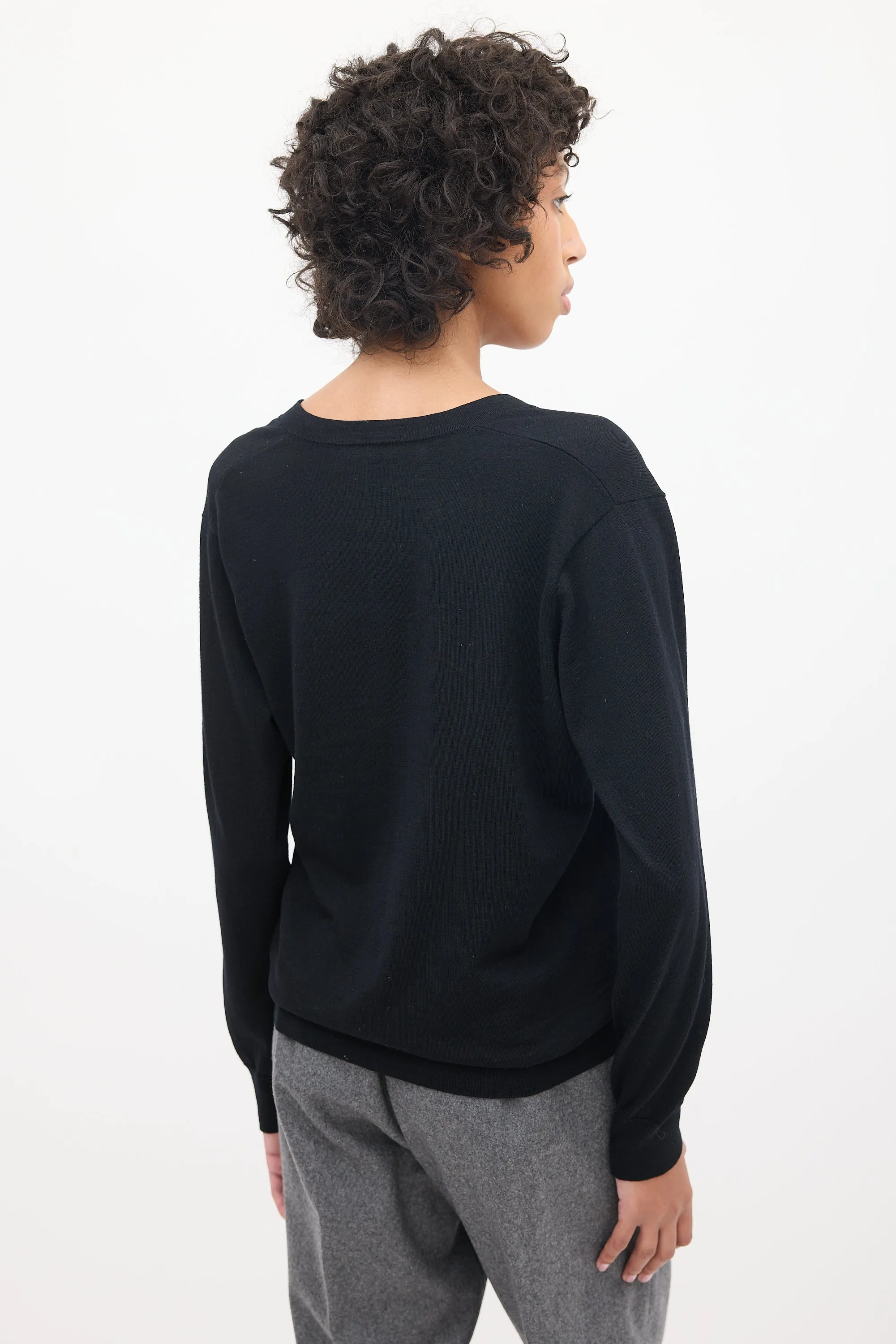 Black Wool V-Neck Sweater