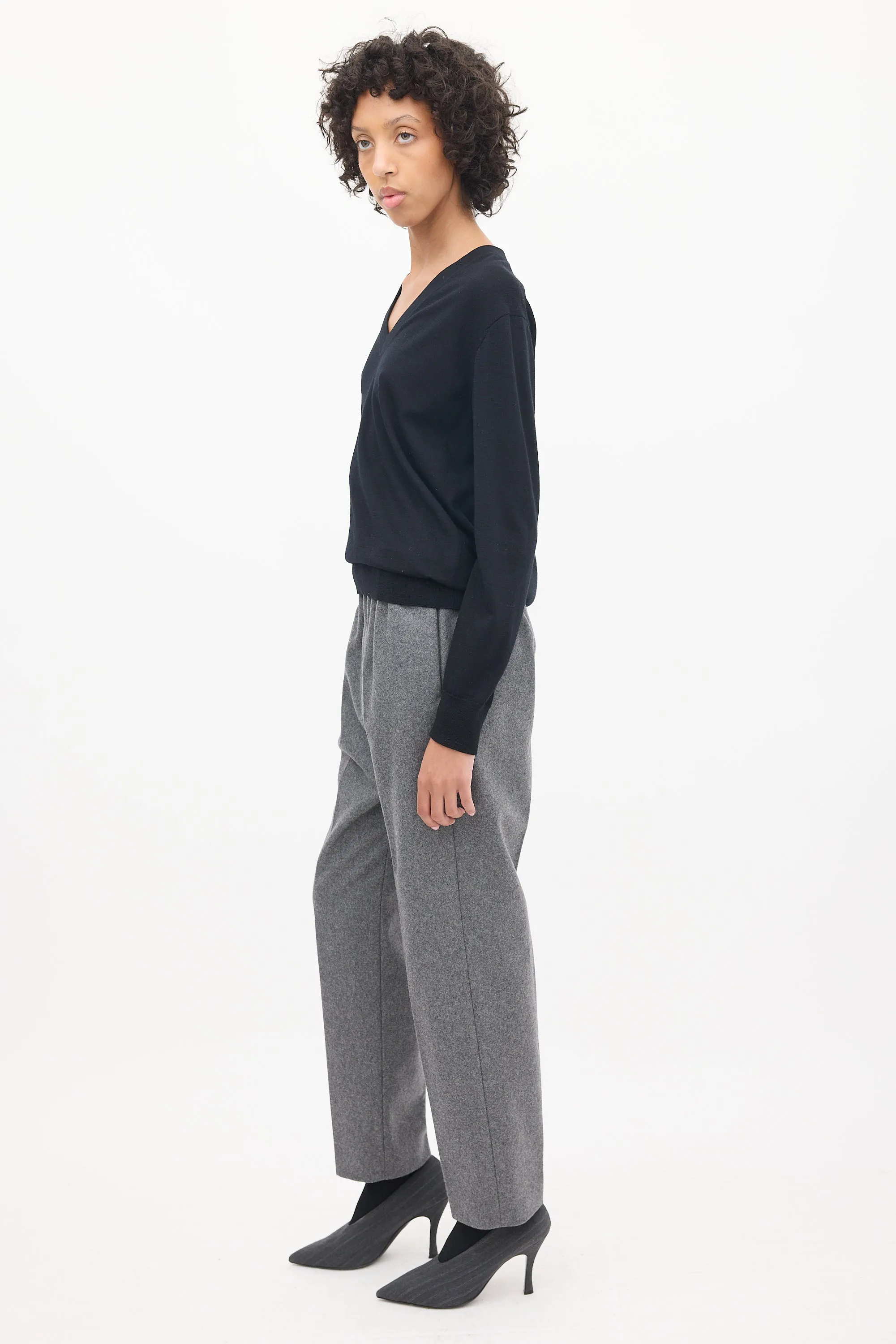 Black Wool V-Neck Sweater