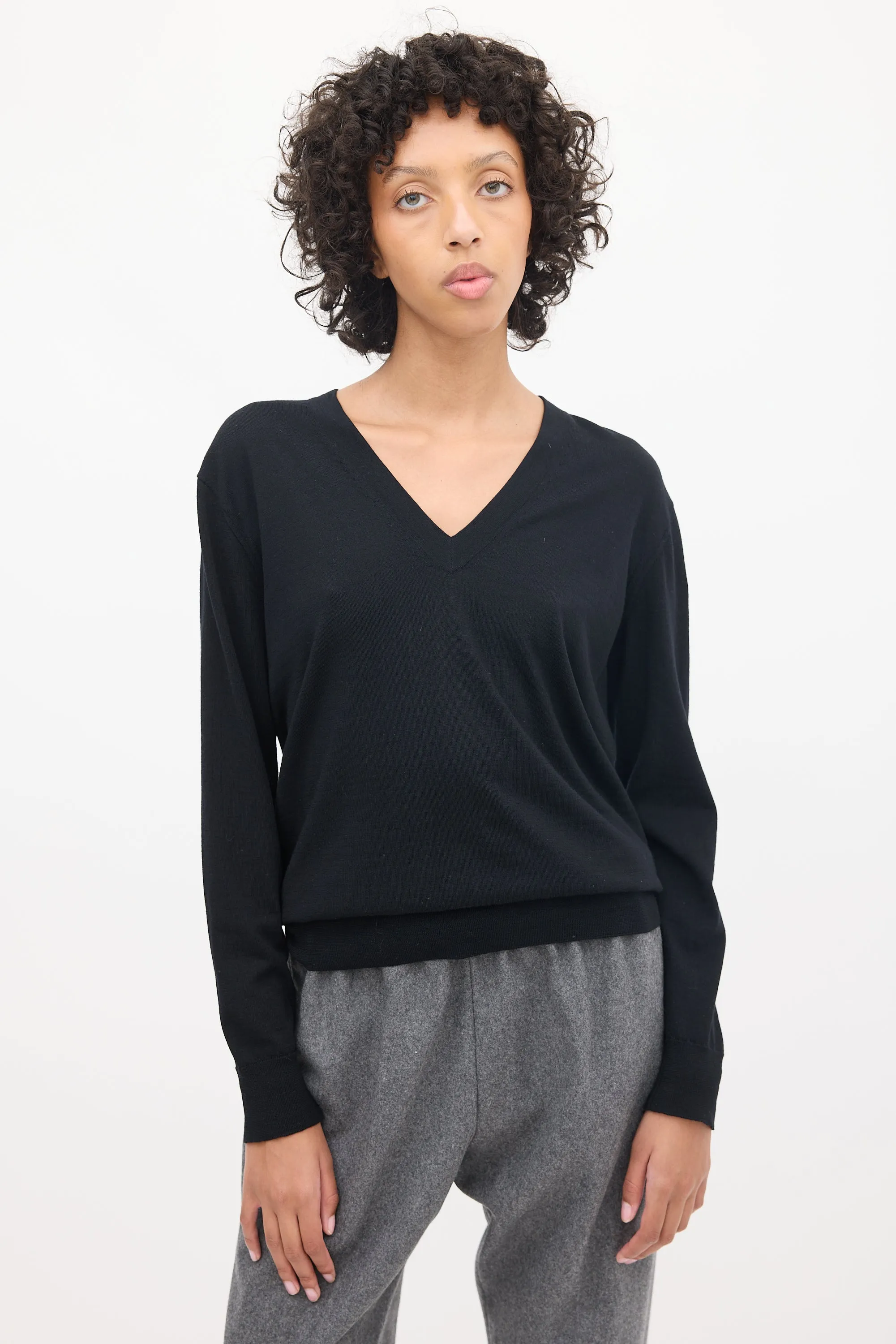 Black Wool V-Neck Sweater