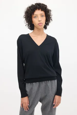 Black Wool V-Neck Sweater