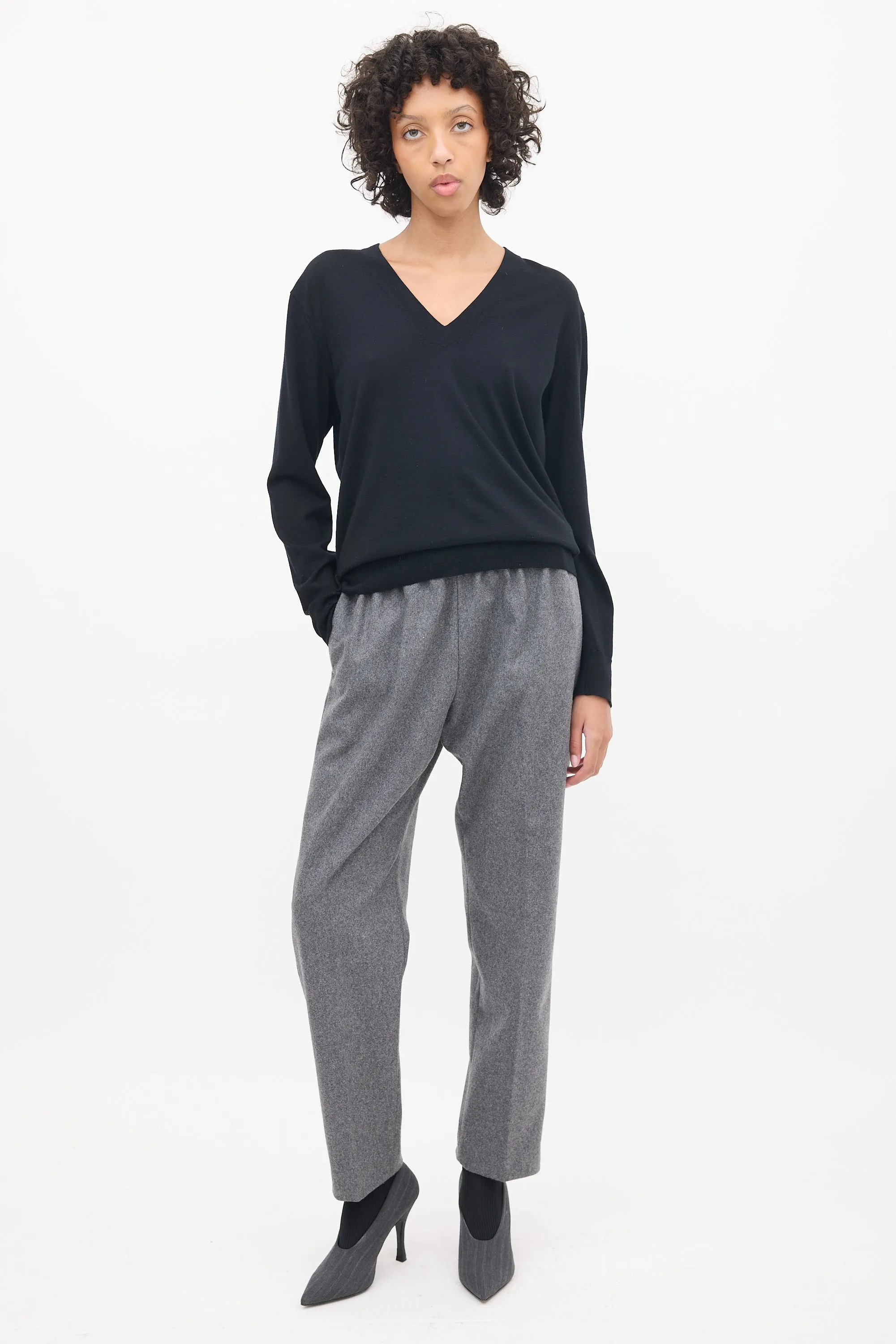 Black Wool V-Neck Sweater