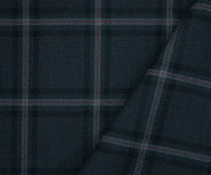 Blue-Red-Black Polyester Wool Plaid Woven Shirting Fabric