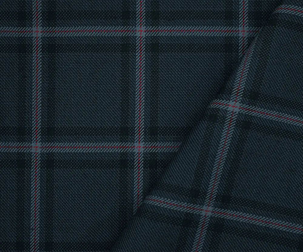 Blue-Red-Black Polyester Wool Plaid Woven Shirting Fabric