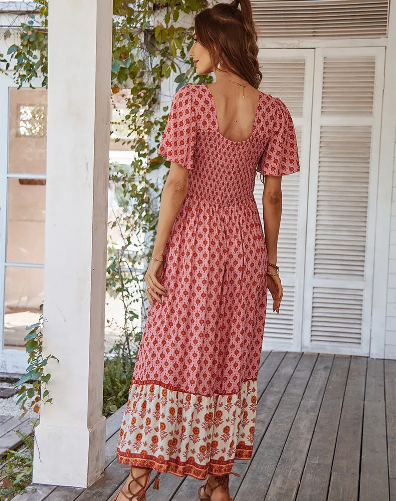 Bohemian Style Print Square Collar Dress