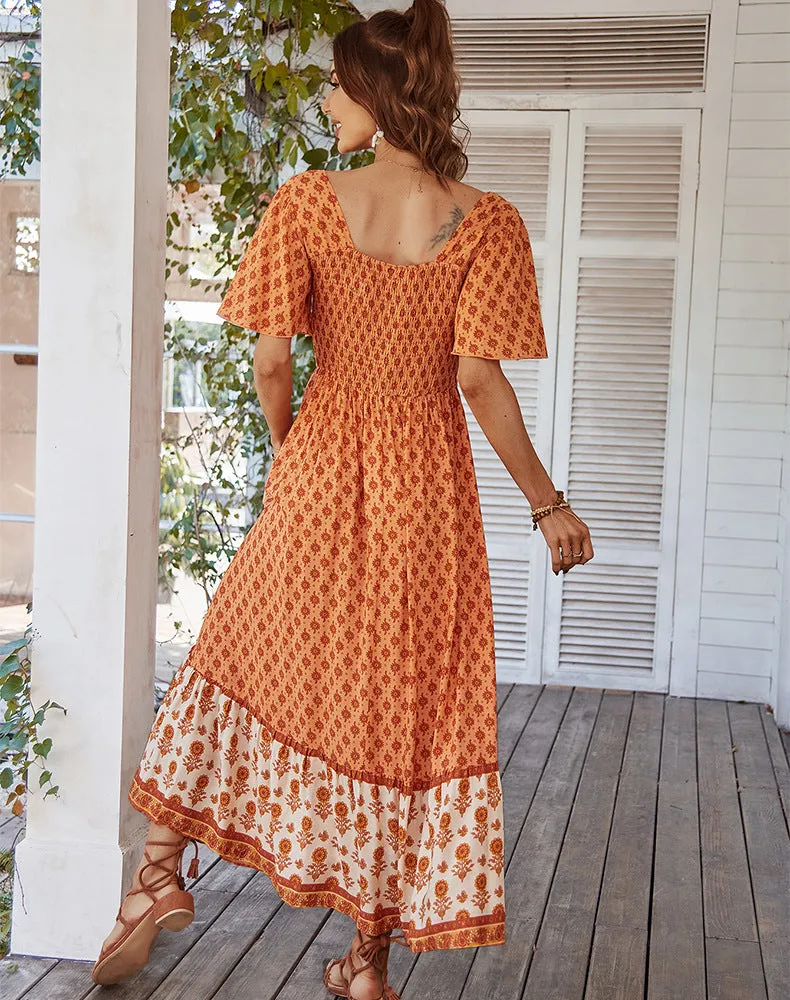 Bohemian Style Print Square Collar Dress