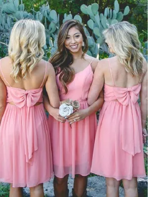 Boho Rustic Style Watermelon Short Summer Bridesmaid Dresses