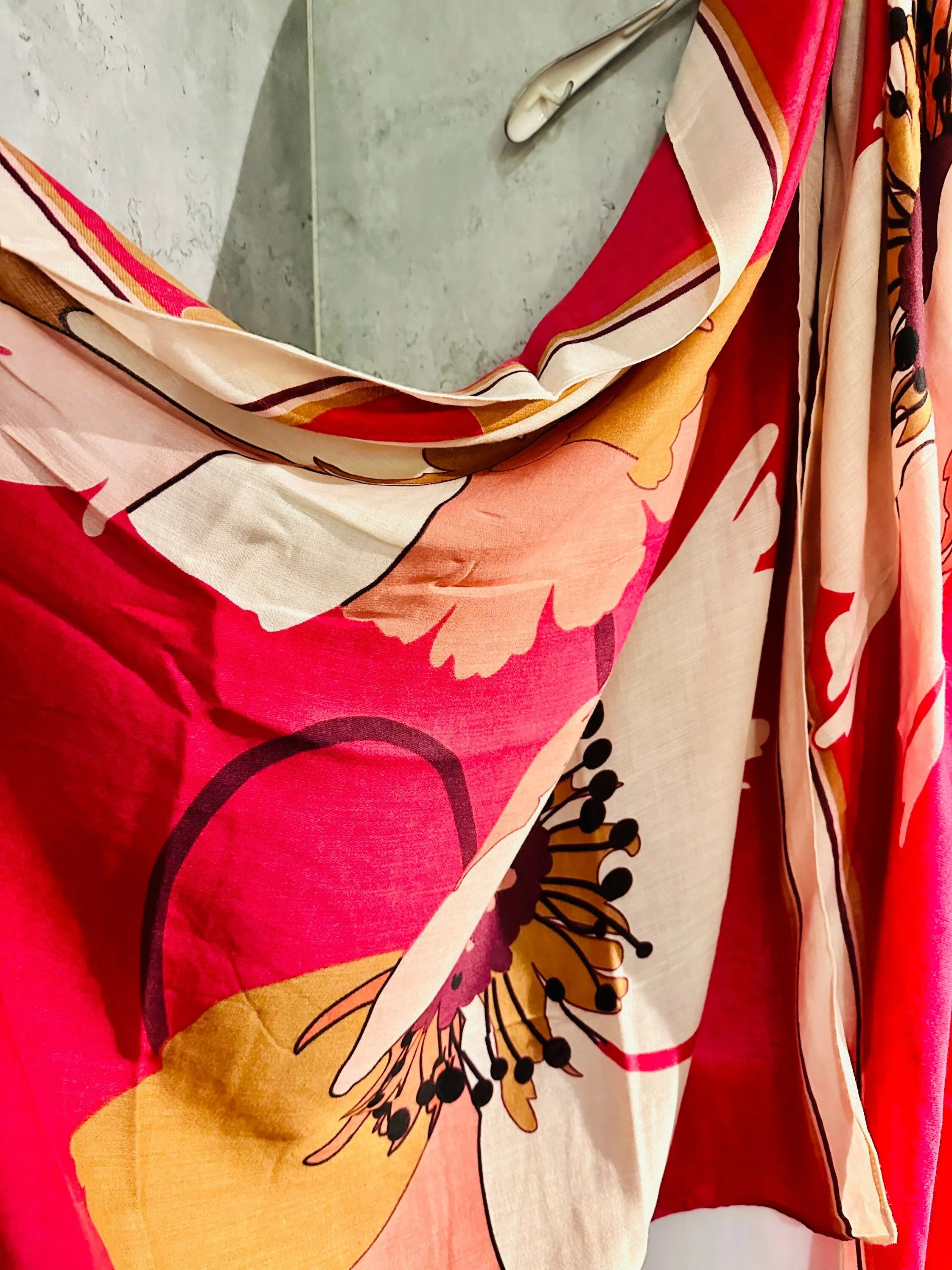 Bright Pink Organic Cotton Scarf with Huge Sketched Peony Flower – An Eco-Friendly Gift for Mom on Any Occasion