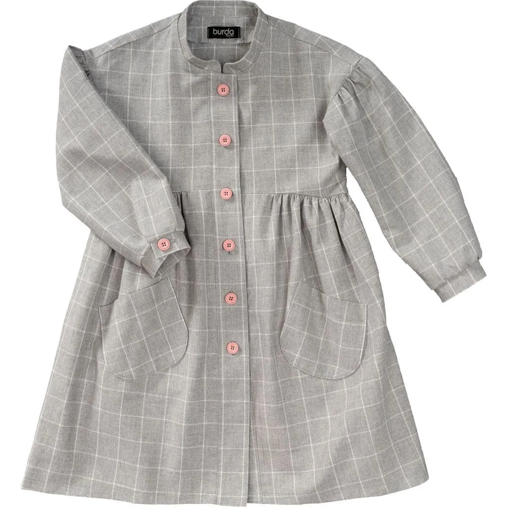 Burda Style Pattern B9309 Children's Dresses, Buttons at Front, with Trim and Pocket Variations