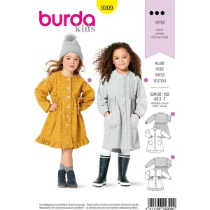 Burda Style Pattern B9309 Children's Dresses, Buttons at Front, with Trim and Pocket Variations