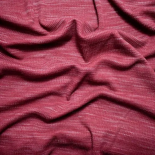 Burgundy/White Slubbed Waffle Knit Fabric