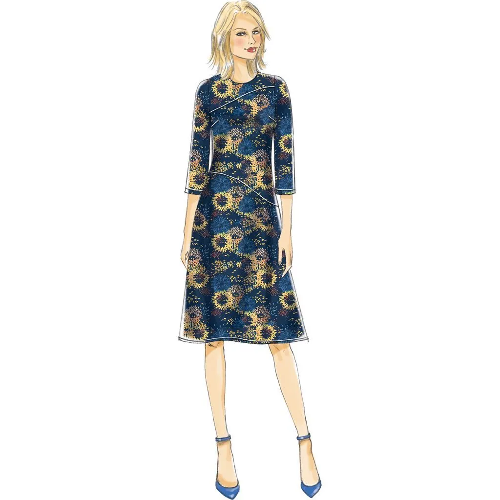 Butterick Pattern B6480 Misses' Fitted Dresses with Hip Detail, Neck and Sleeve Variations