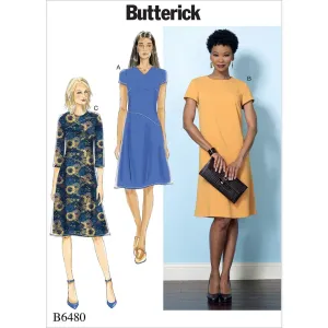 Butterick Pattern B6480 Misses' Fitted Dresses with Hip Detail, Neck and Sleeve Variations