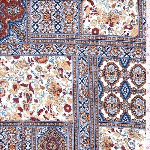Camel Beige/Navy Moroccan Block Crepon Fabric