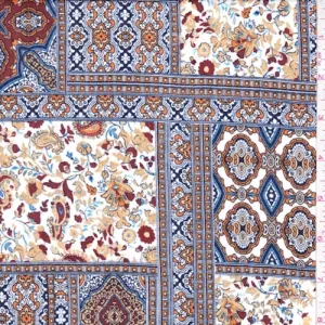 Camel Beige/Navy Moroccan Block Crepon Fabric