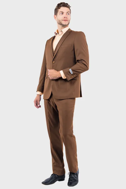 Caramel 3 Piece Slim Fit Vested Suit