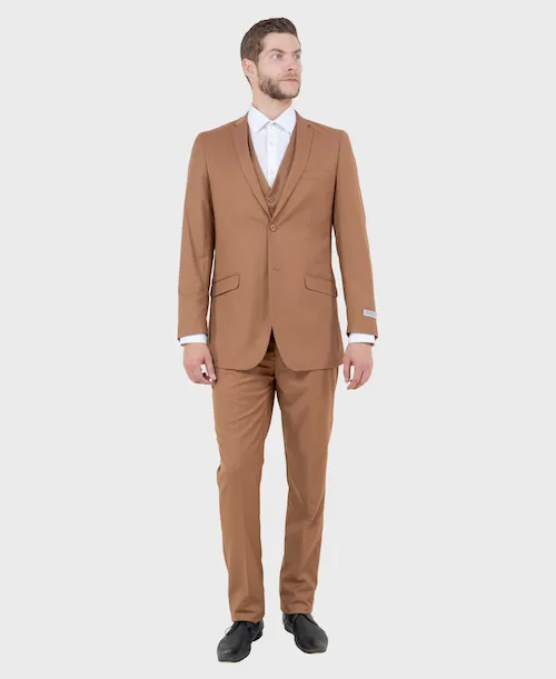 Caramel 3 Piece Slim Fit Vested Suit