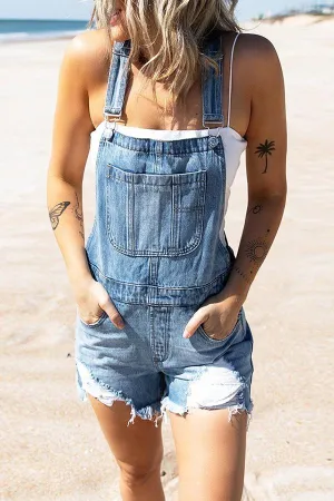 Casual Ripped Pocket Denim Overalls