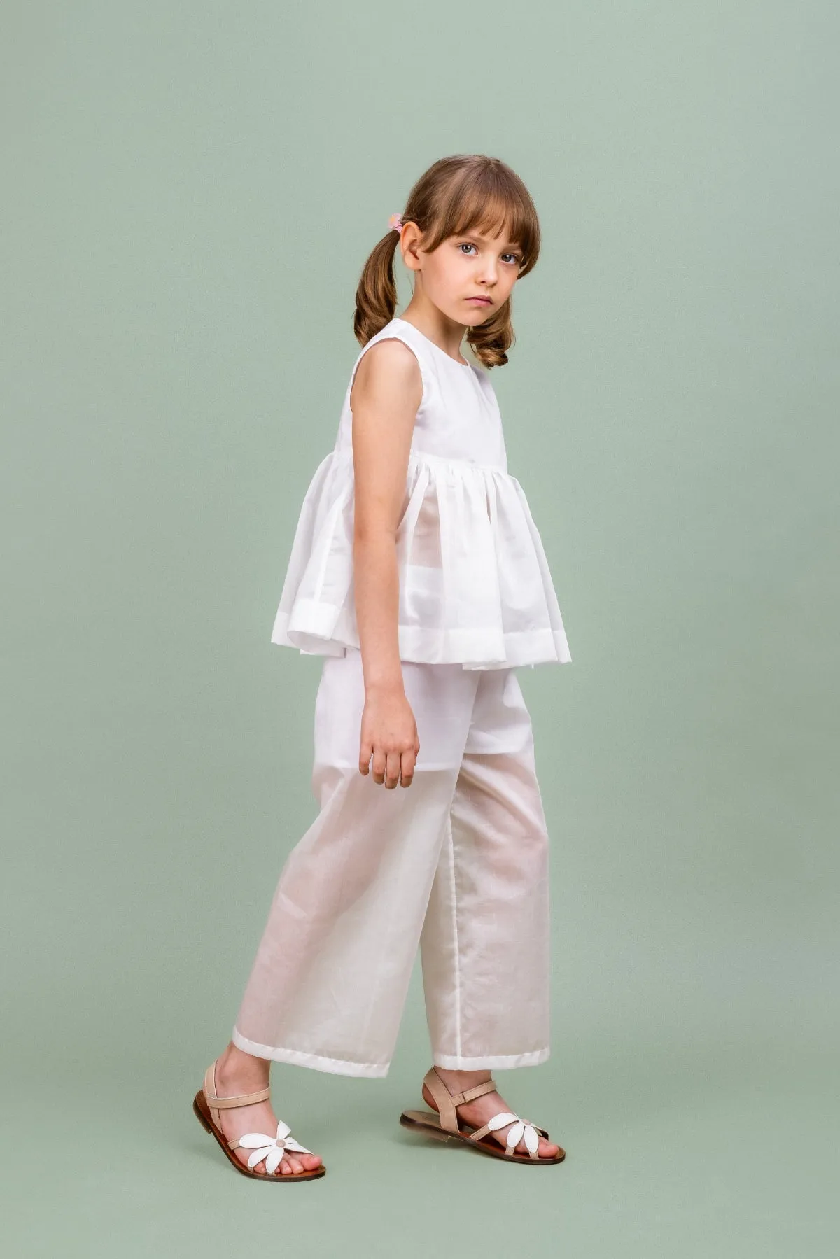 Chiffon Wide Trousers Cheer, White
