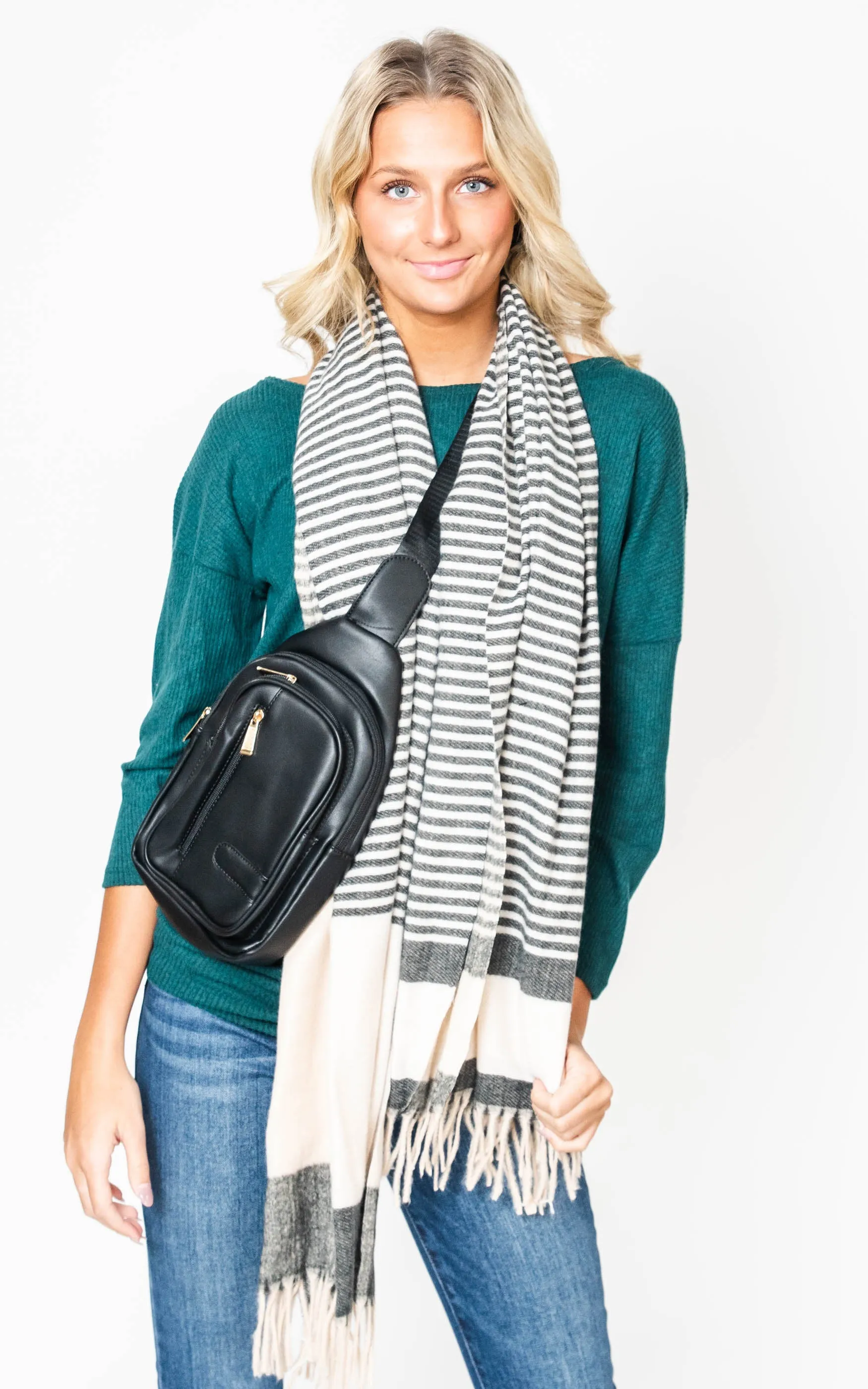 Contemporary Stripe Woven Tassel Scarf | FINAL SALE