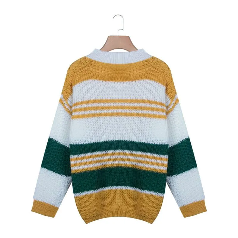 Crewneck Colorblock Striped Sweater