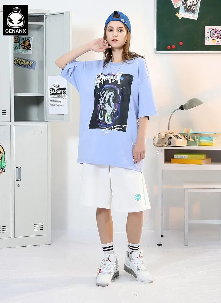 Cyberpunk Letter Graffiti Print Drop-Shoulder Sleeve T-Shirt