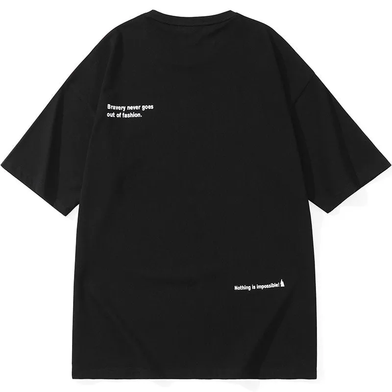 Cyberpunk Letter Graffiti Print Drop-Shoulder Sleeve T-Shirt