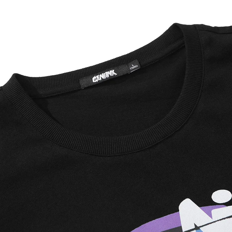 Cyberpunk Letter Graffiti Print Drop-Shoulder Sleeve T-Shirt