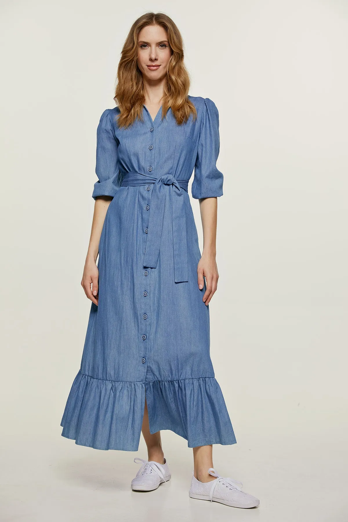 Denim Style dress with Frill