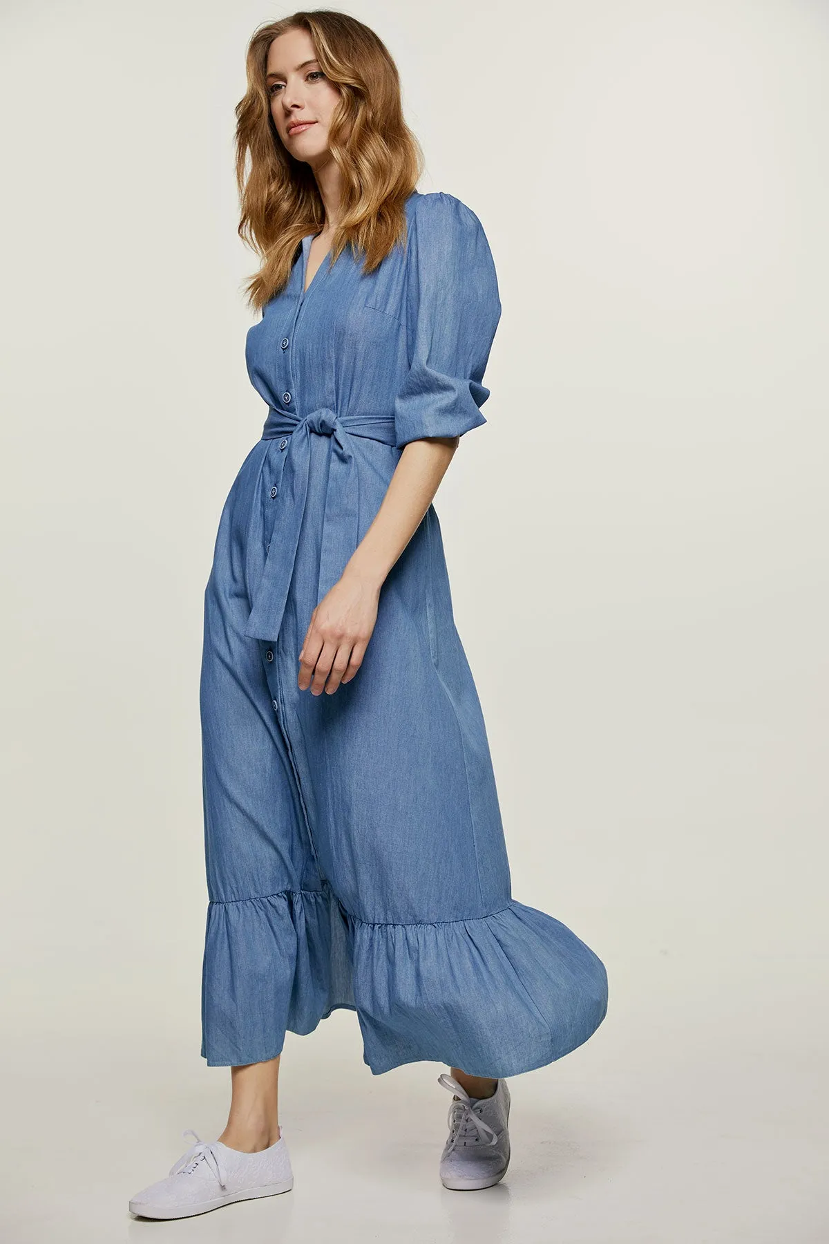 Denim Style dress with Frill