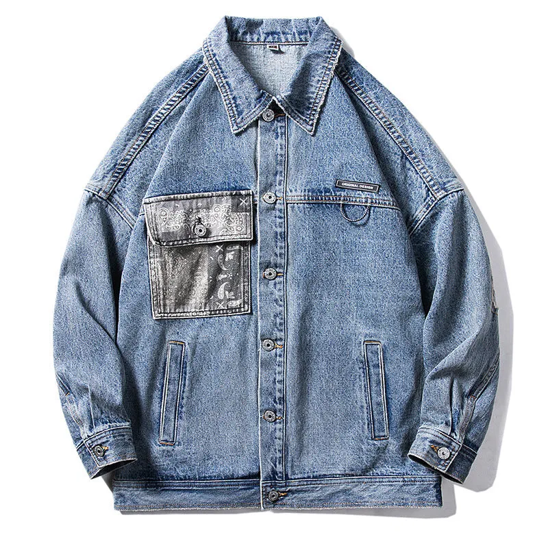 Denim Varsity Jacket Denim Jacket Men's Loose Autumn and Winter Washed Overalls Versatile Retro Jacket
