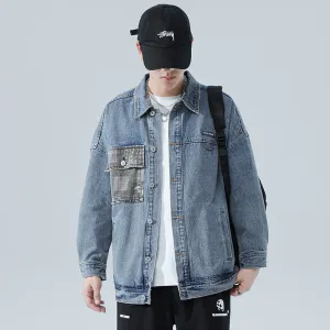 Denim Varsity Jacket Denim Jacket Men's Loose Autumn and Winter Washed Overalls Versatile Retro Jacket