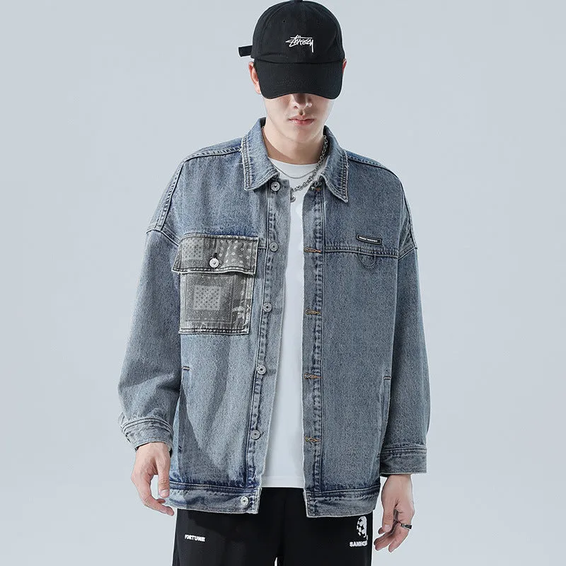 Denim Varsity Jacket Denim Jacket Men's Loose Autumn and Winter Washed Overalls Versatile Retro Jacket