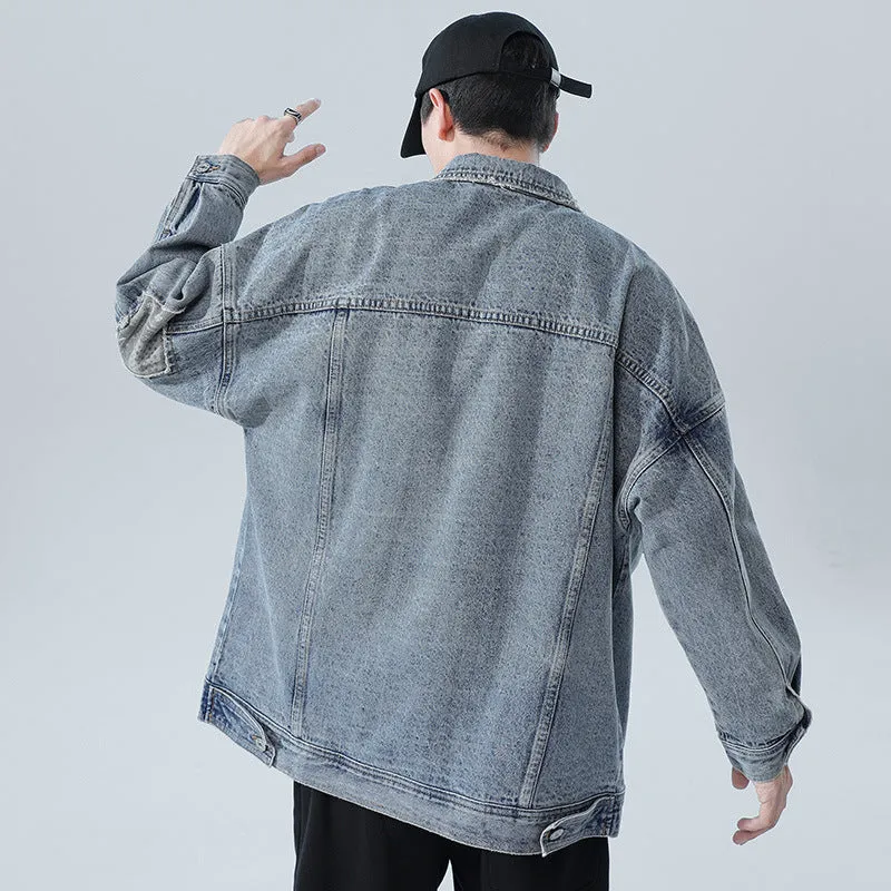 Denim Varsity Jacket Denim Jacket Men's Loose Autumn and Winter Washed Overalls Versatile Retro Jacket