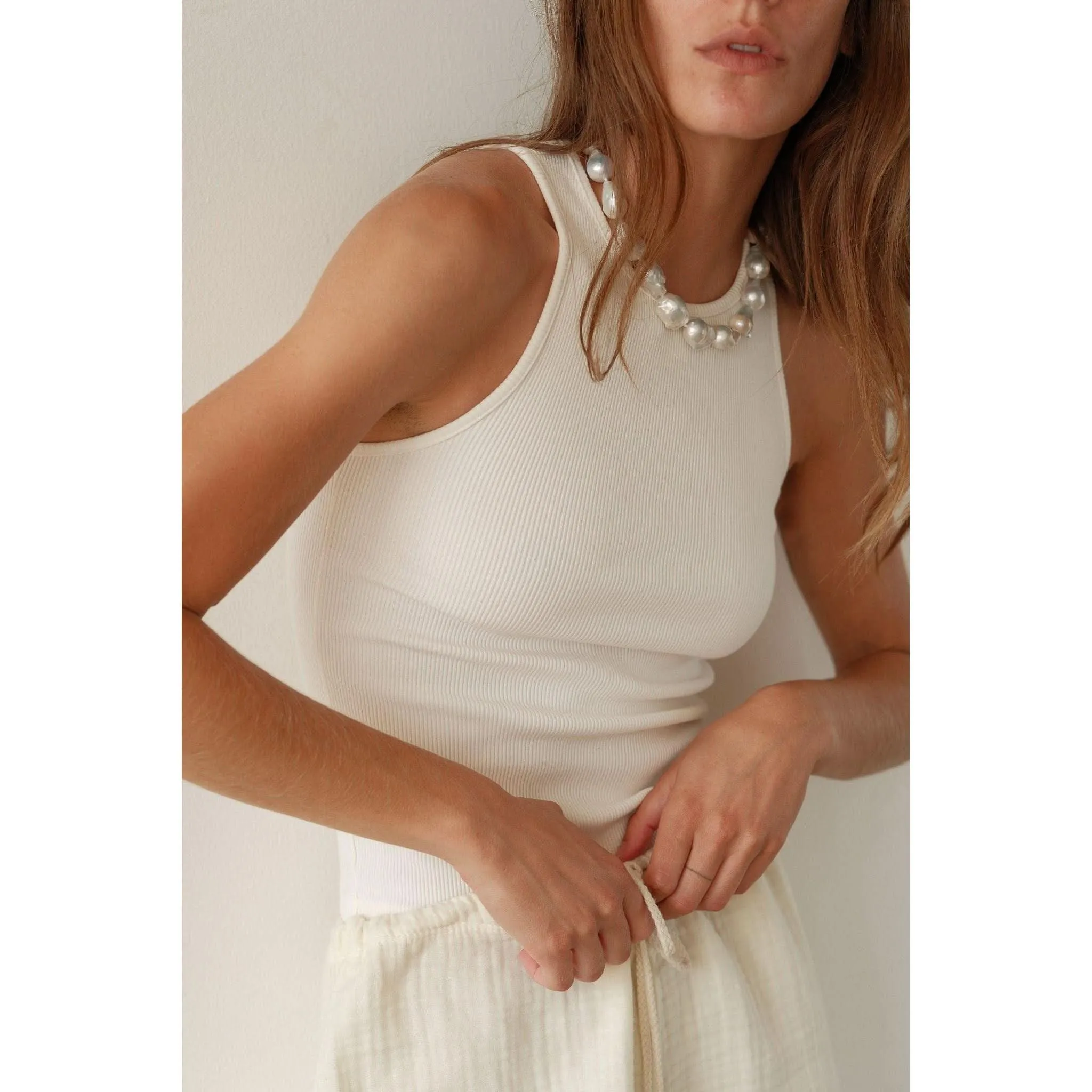 Donni The Rib Knit Tank Cream
