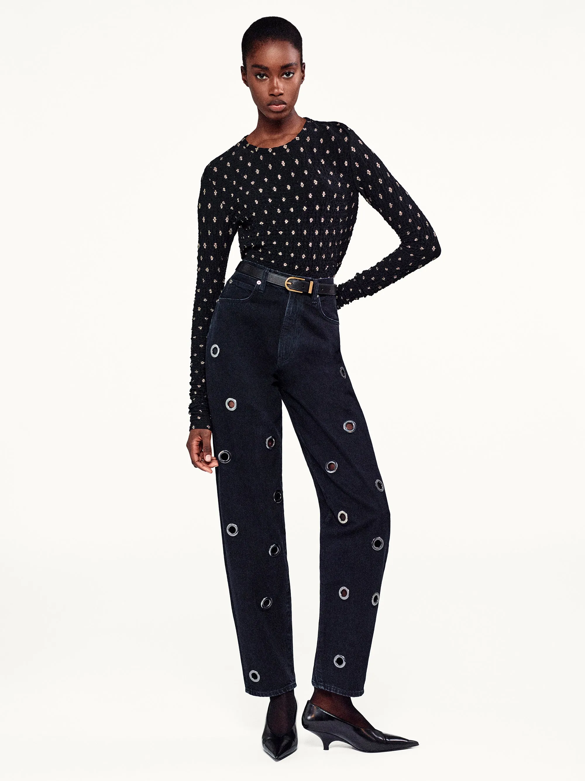Dotted Stretch Mesh Top -- Black Multi