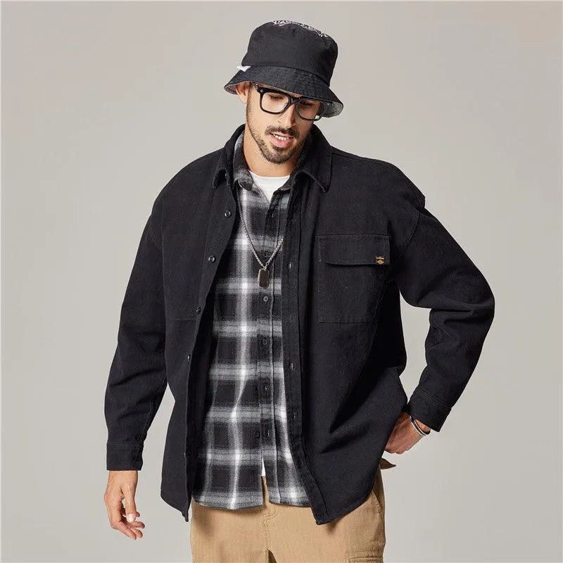 Embrace Classic Style with the Autumn Overalls Coat – American Retro Heavy Cotton Long Sleeve Shirt